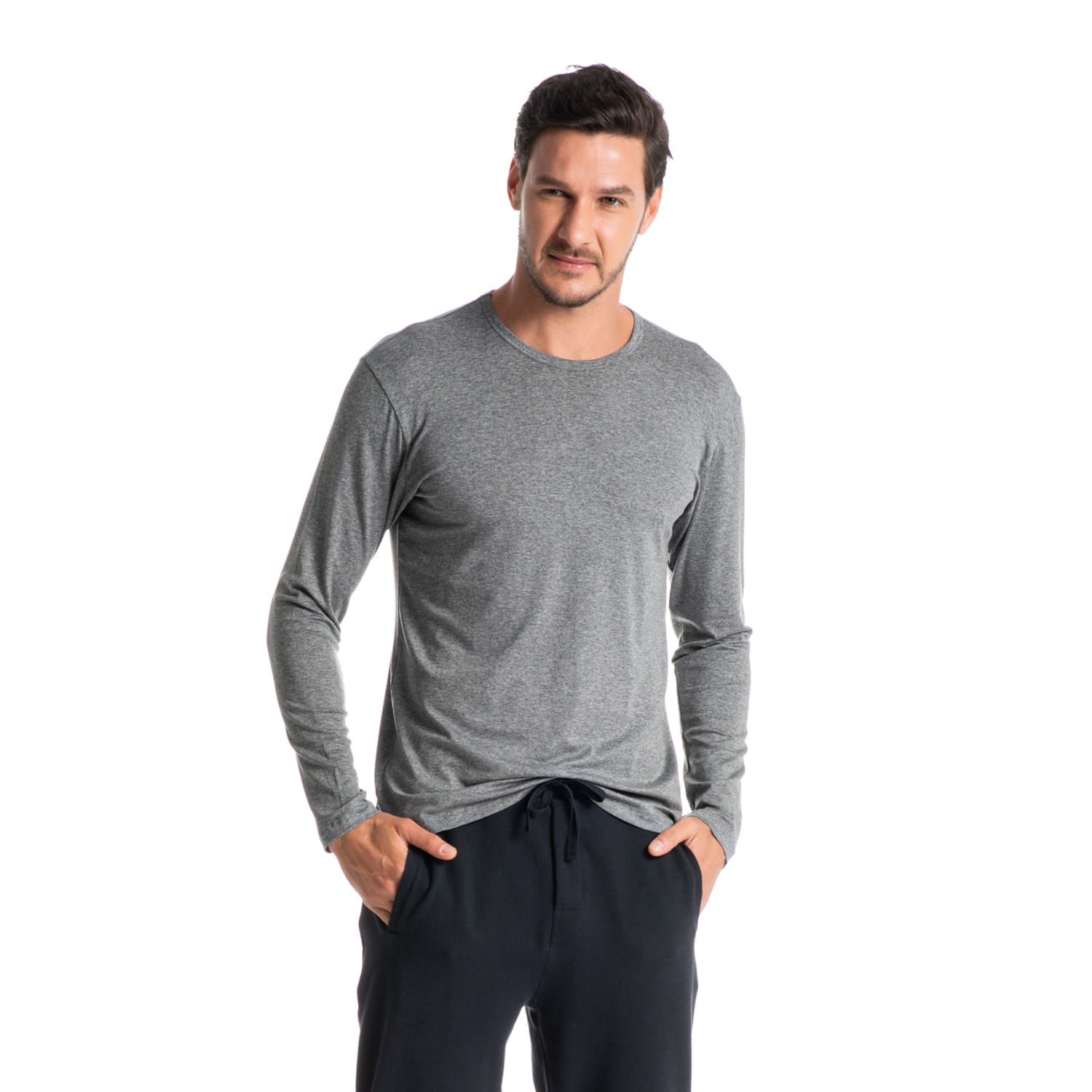 Camiseta Masculina Manga Longa Fred Cinza - Imagem 1
