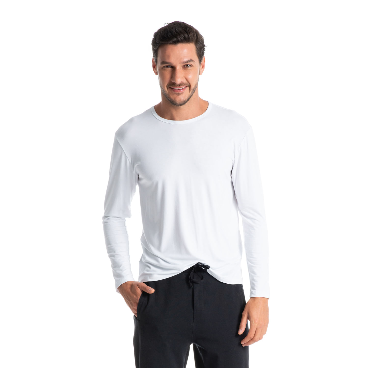 Camiseta Masculina Manga Longa Fred Branco - Imagem 1