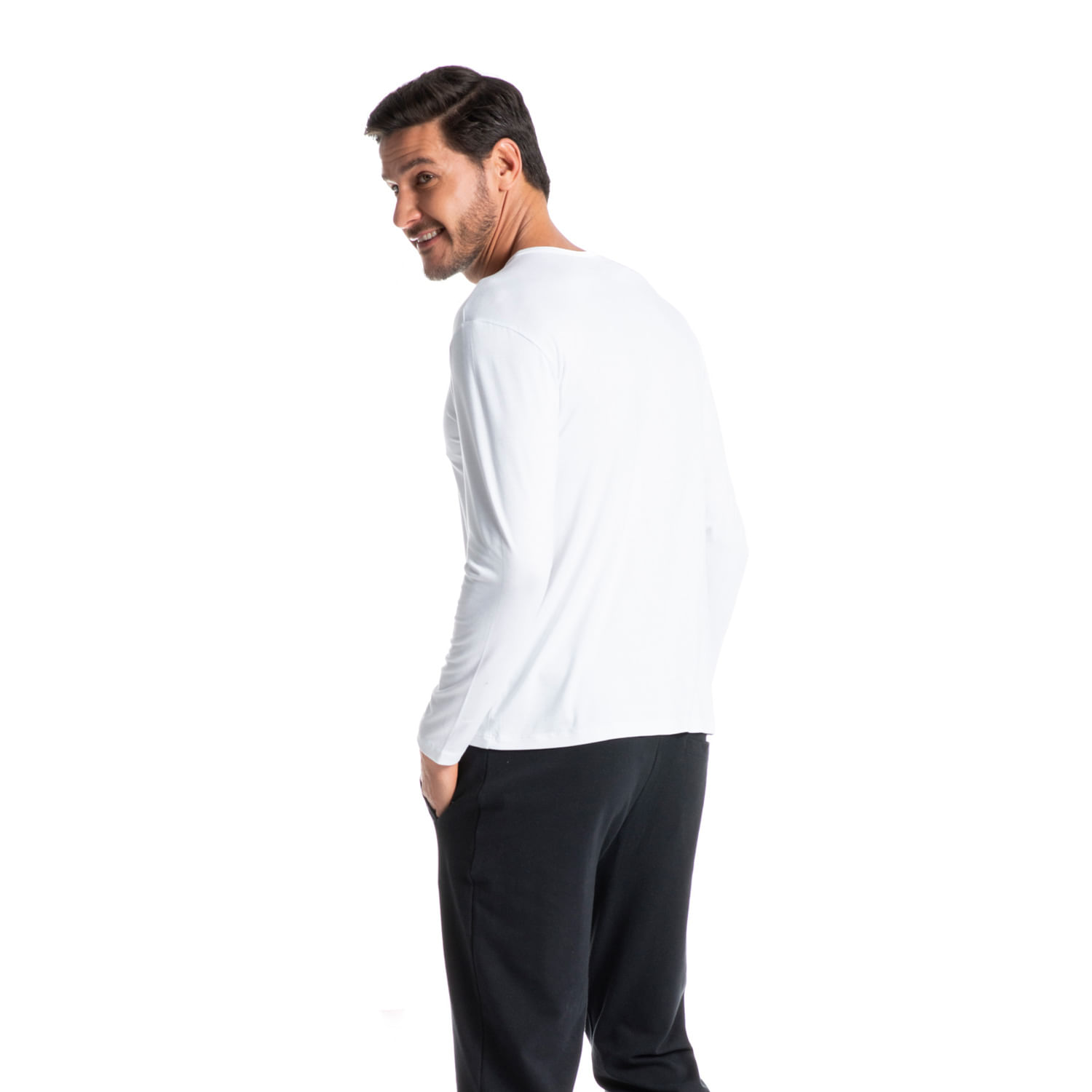 Camiseta Masculina Manga Longa Fred Branco - Imagem 2
