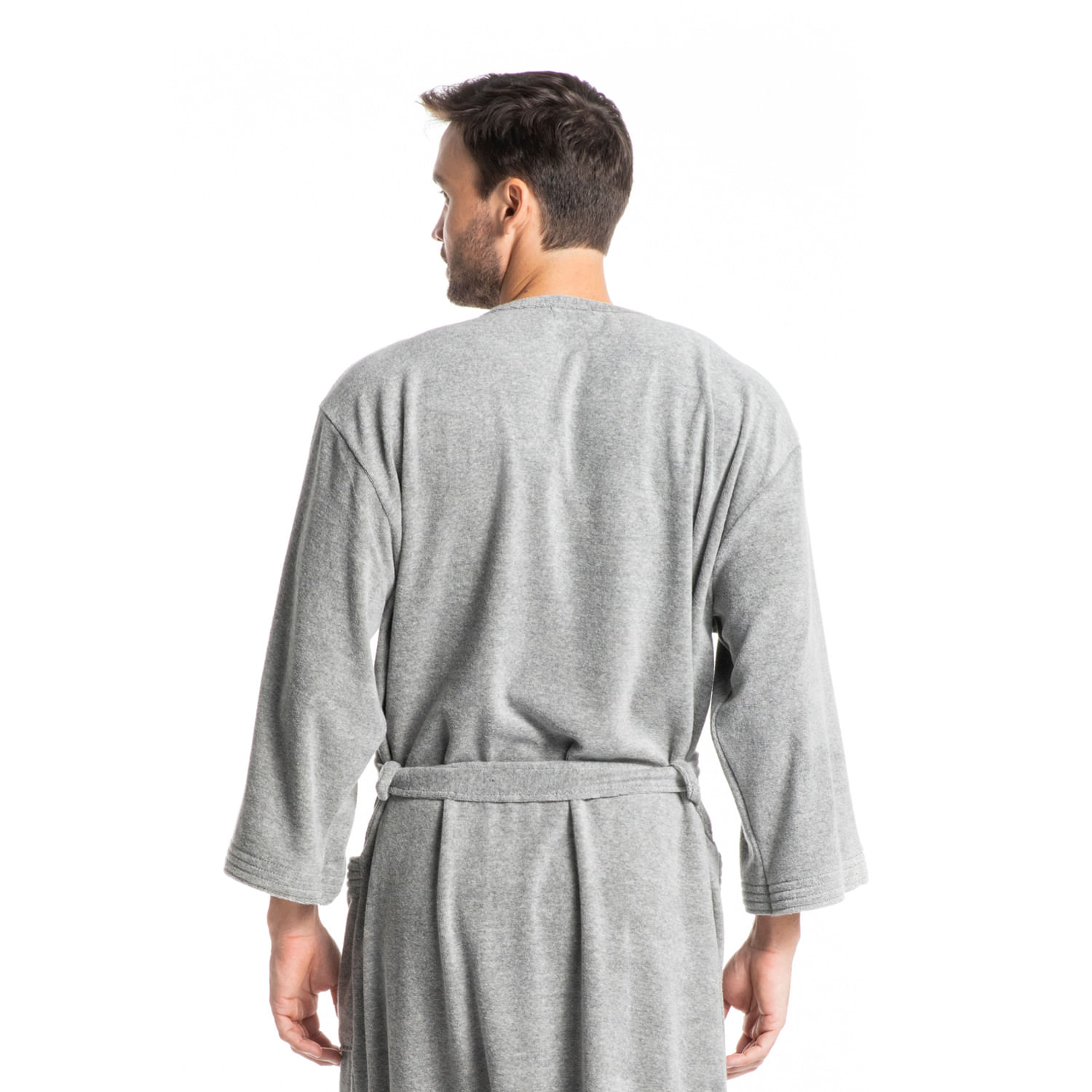 Robe Masculino Curto Em Atoalhado Adriano Cinza - Imagem 2