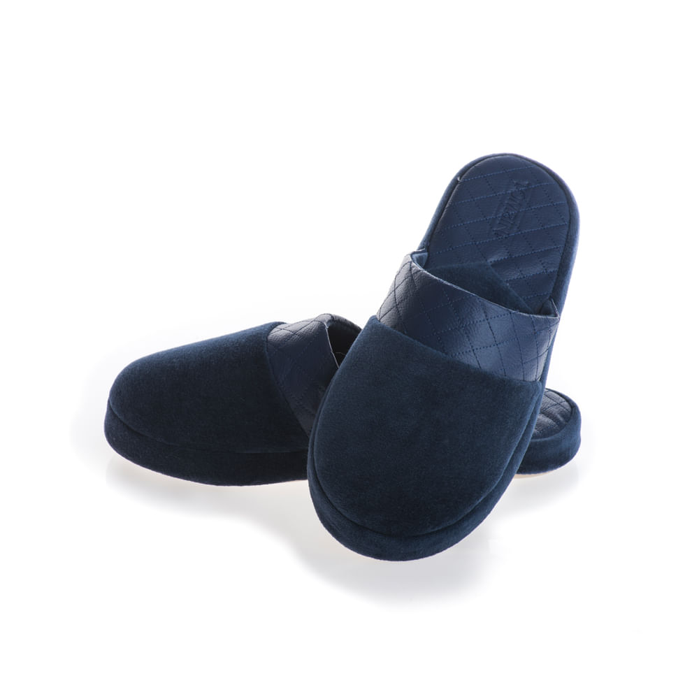 Chinelo Masculino Em Plush Guilherme Fechado Azul-marinho - Imagem 1