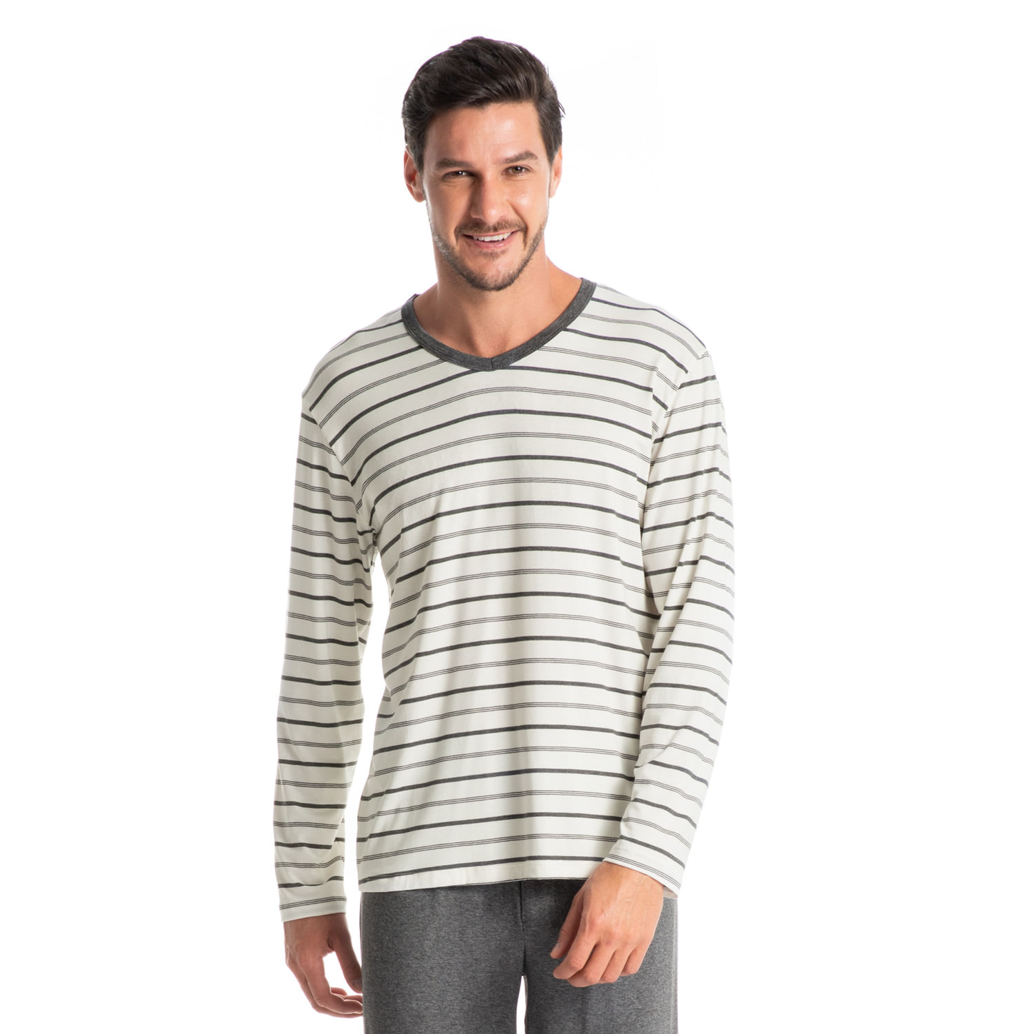 Pijama Masculino Longo Listrado Luiz Branco - Imagem 1