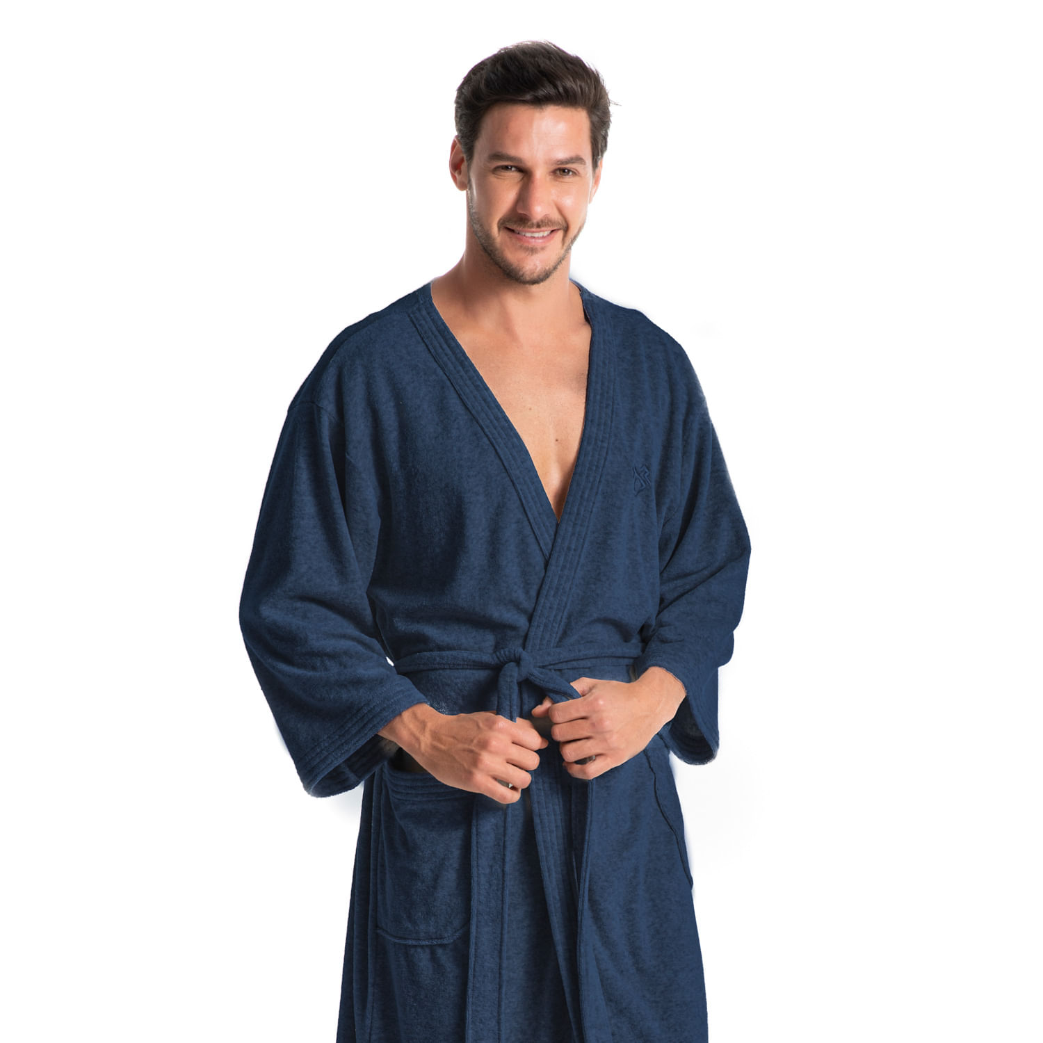 Robe Masculino Curto Em Atoalhado Adriano Azul-marinho - Imagem 1