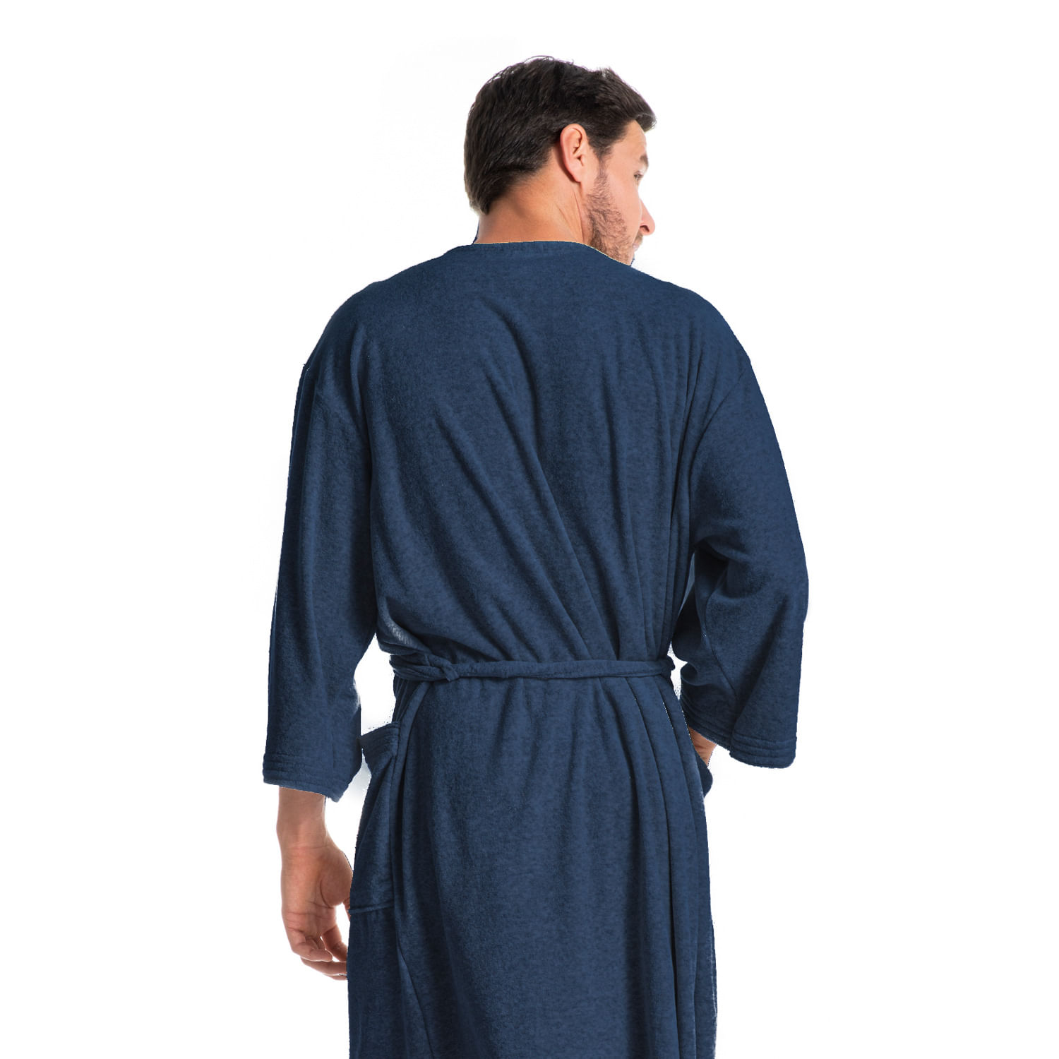 Robe Masculino Curto Em Atoalhado Adriano Azul-marinho - Imagem 2