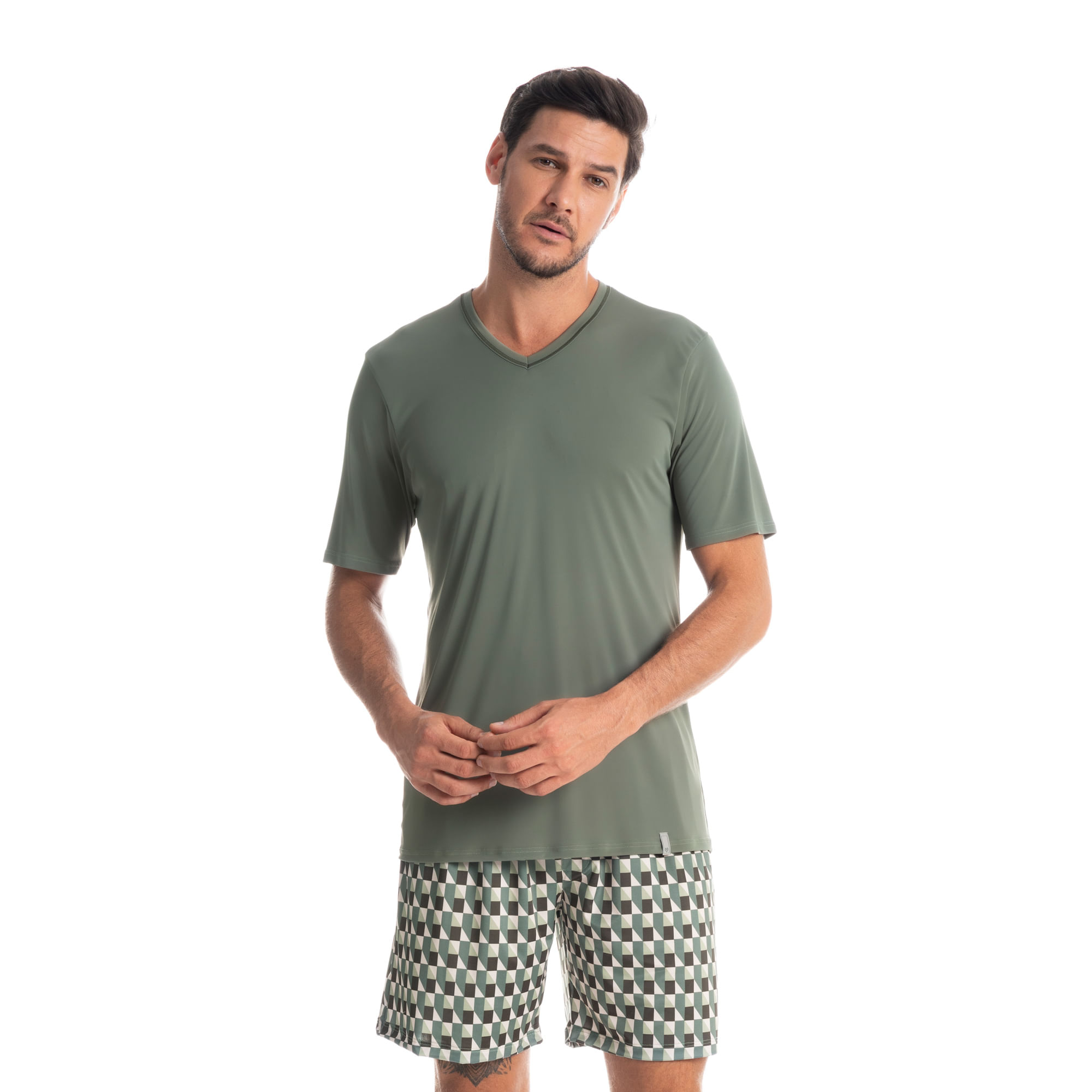 Pijama Masculino Curto Estampado Clóvis Verde - Imagem 1