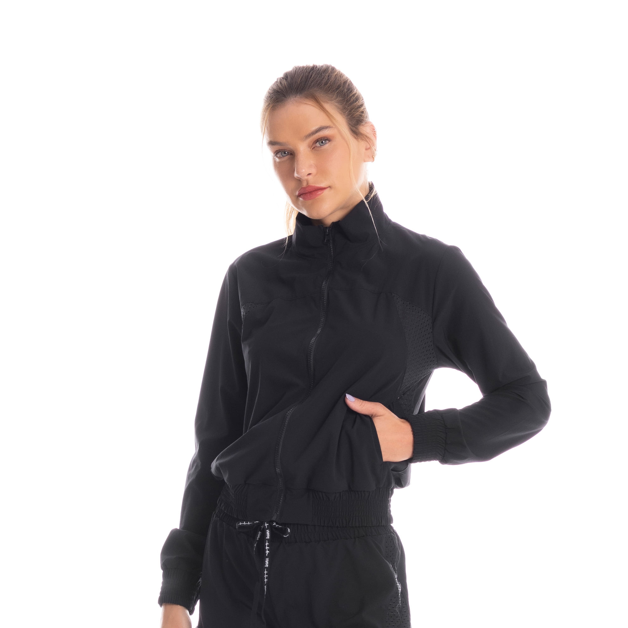 Jaqueta Corta Vento Com Bolso Runner Vivame Preto - Imagem 1