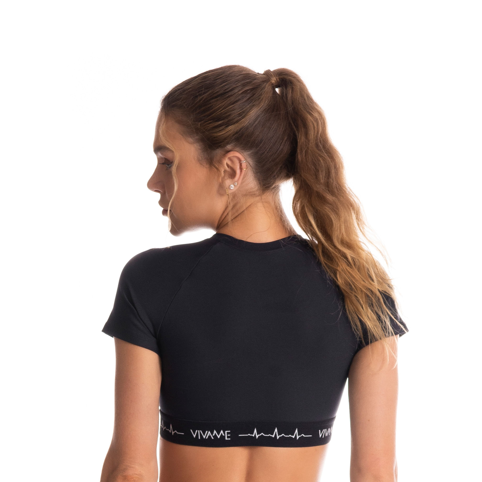 Camiseta Feminina Crop Lines Vivame Preto - Imagem 2