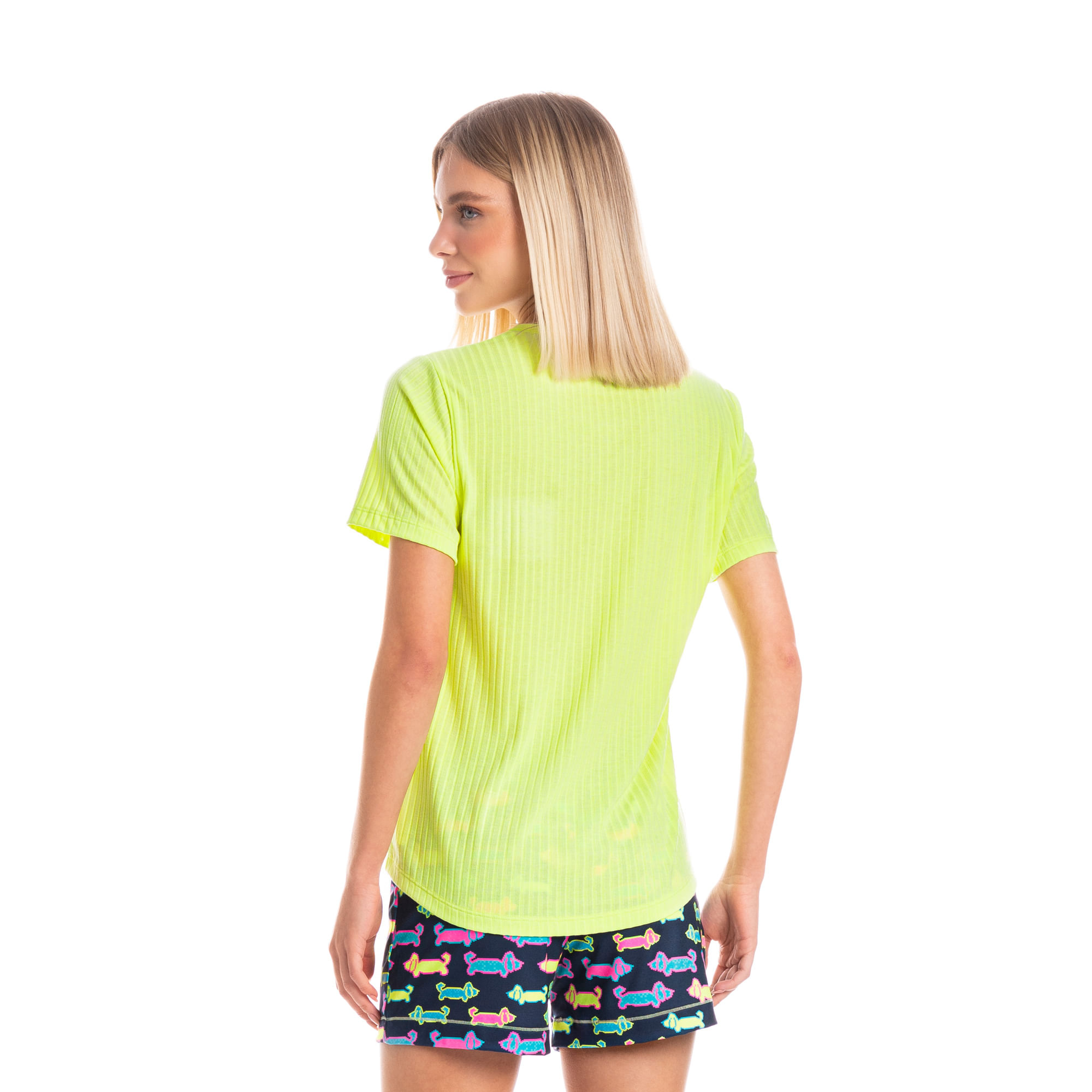 Pijama Feminino Curto Neon Pixel Azul-marinho - Imagem 2