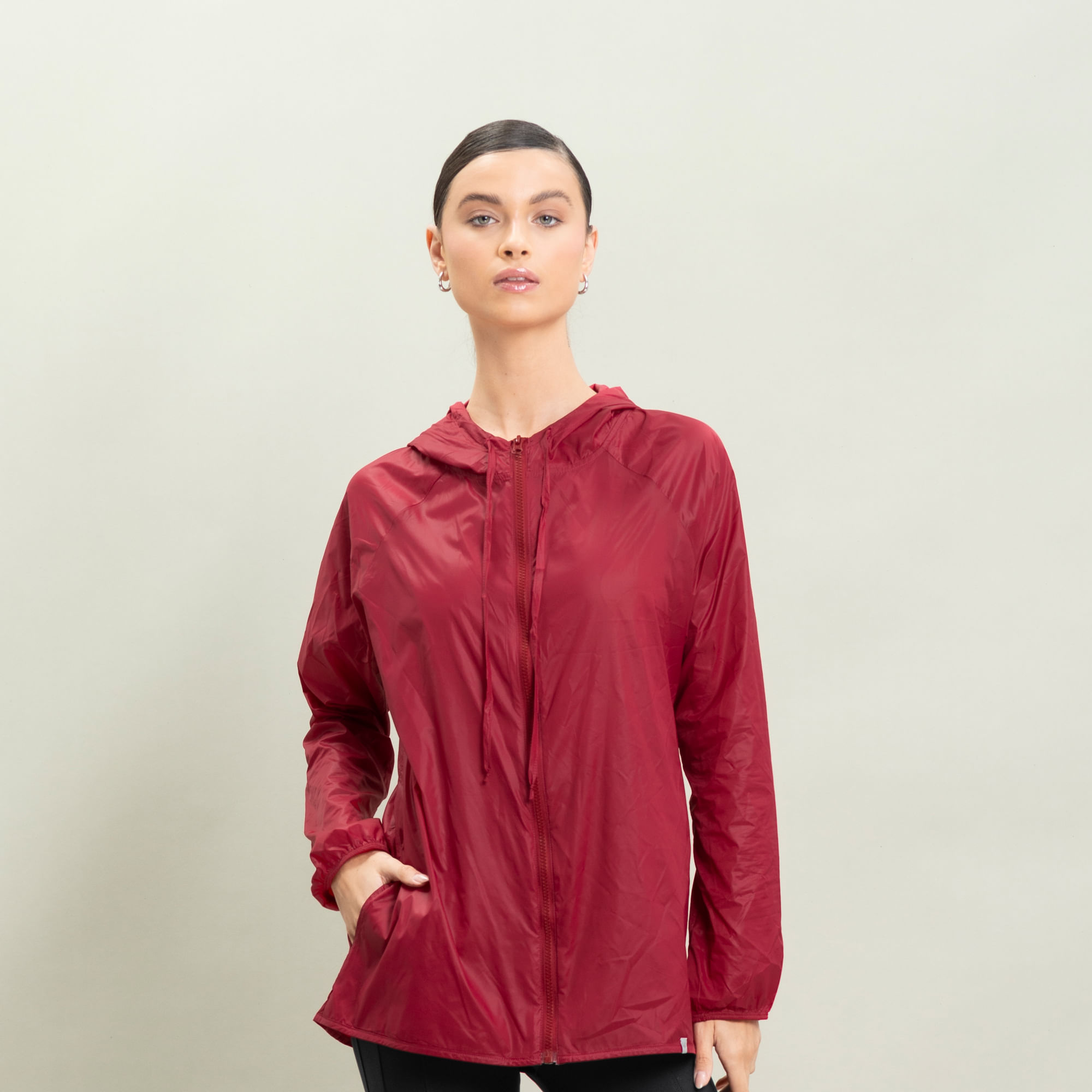 Parka Corta Vento Com Capuz Pulse Vivame Vermelho - Imagem 1