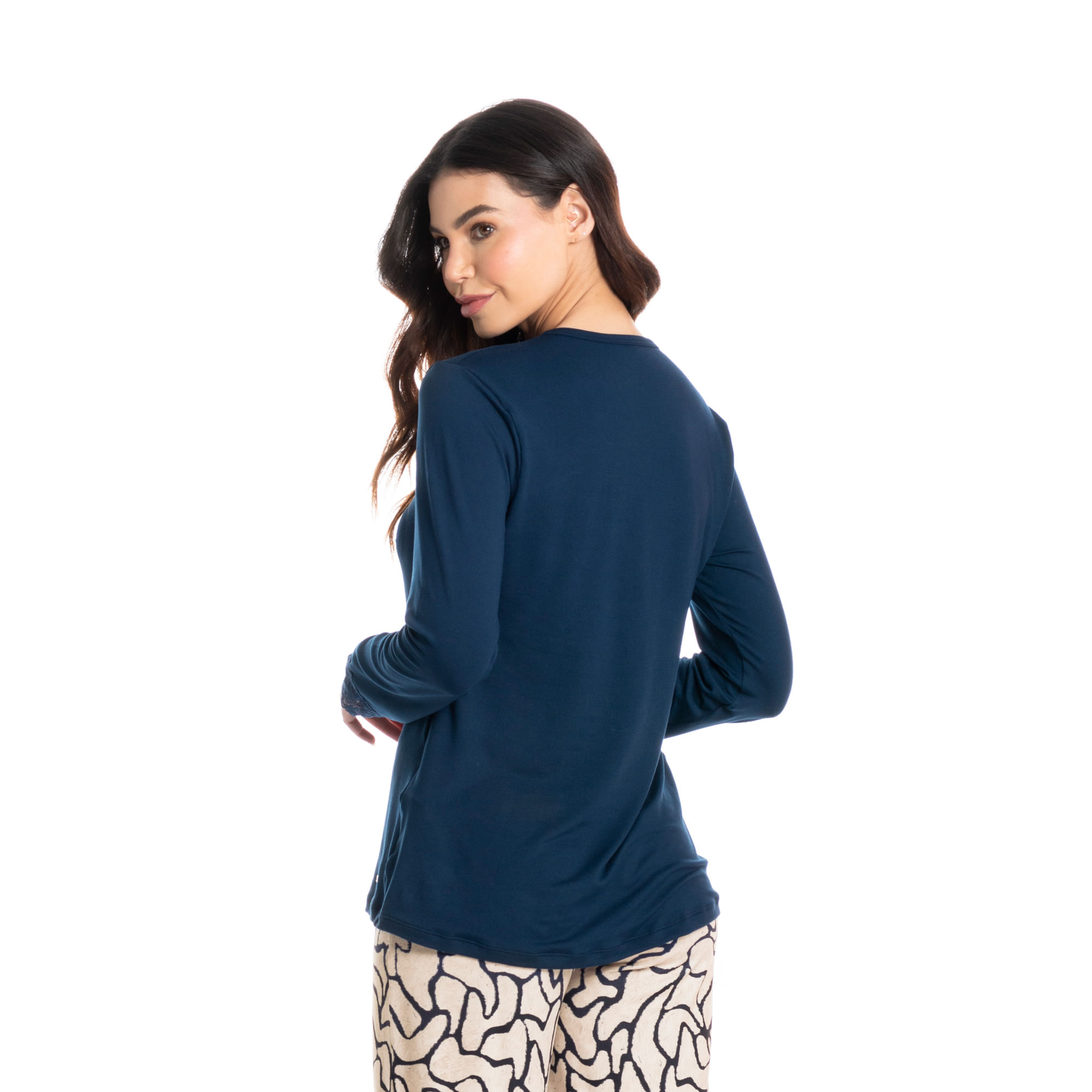 Pijama Feminino Longo Eduarda Azul-marinho - Imagem 2