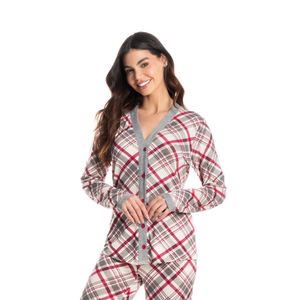 Pijama Feminino Abotoado Longo Xadrez Malu
