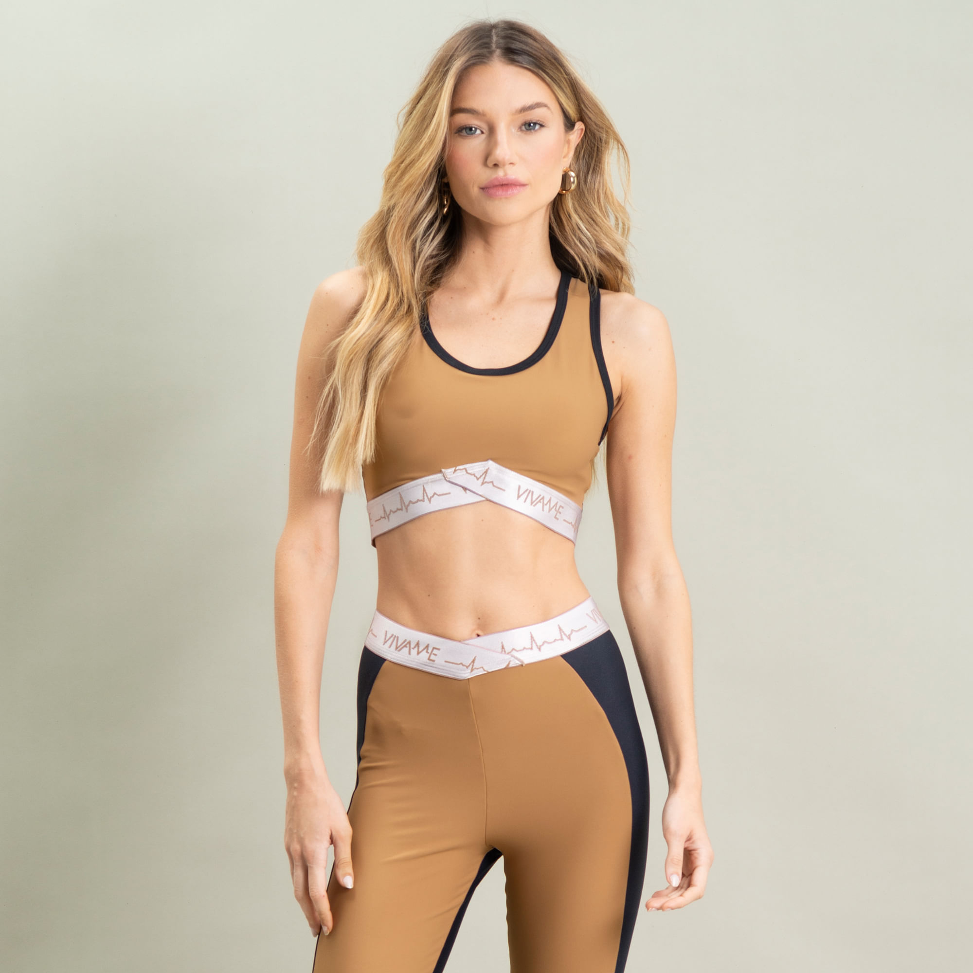 Top Golden Com Elástico Gym Vivame Marrom - Imagem 1