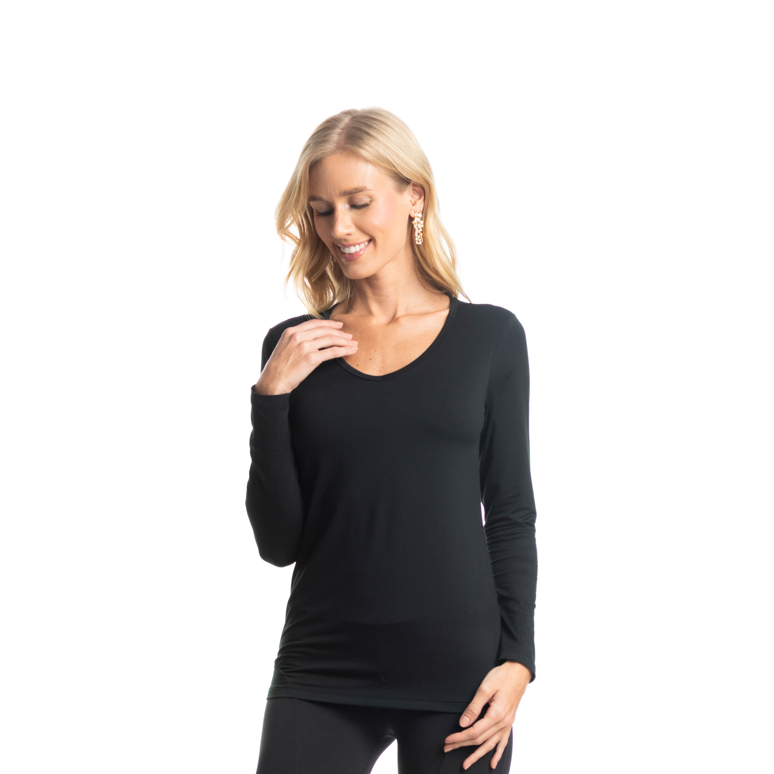 Camiseta Feminina Decote V Ultrafine Luna Preto - Imagem 1