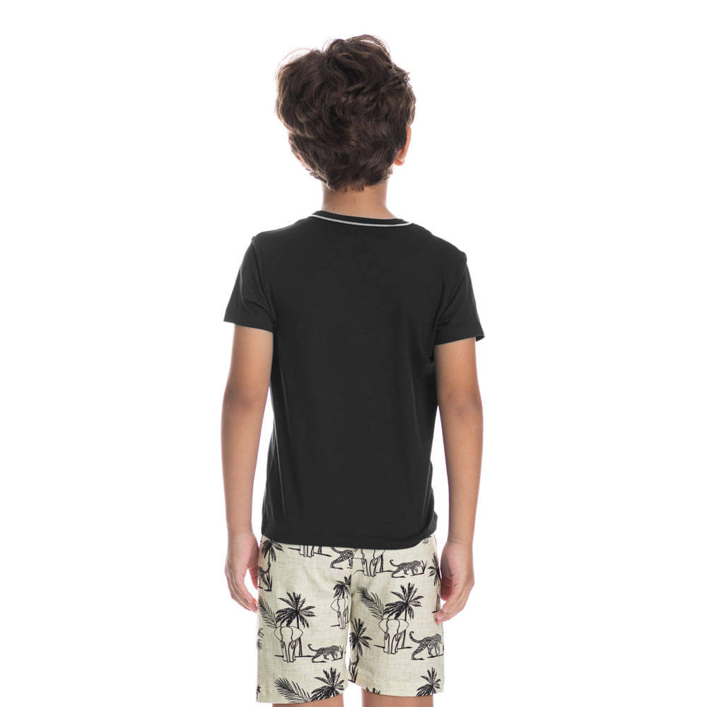 Pijama Infantil Masculino Curto Decote V Safari Tombini Preto - Imagem 2