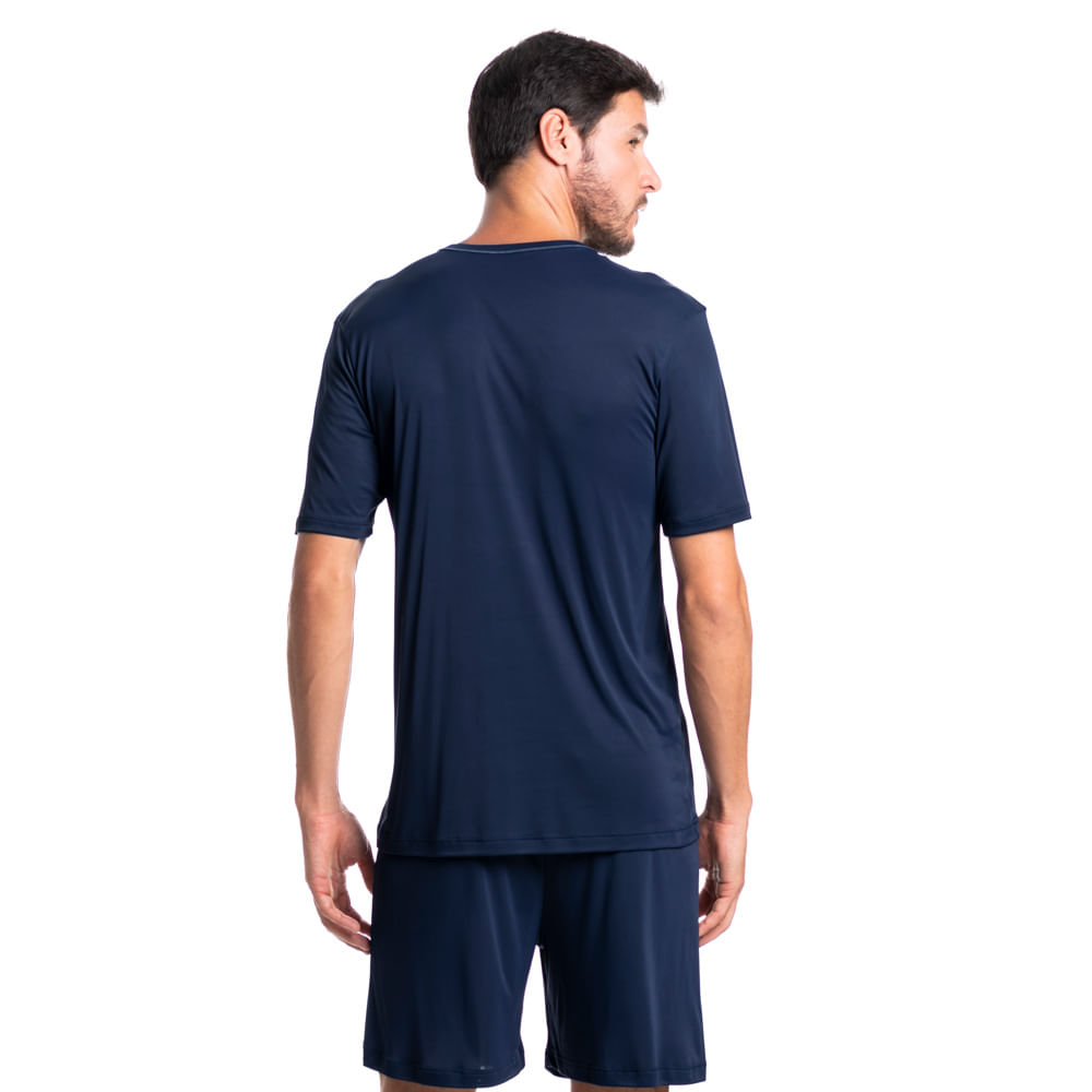 Pijama Masculino Curto Decote Viés Rafael Tombini Azul-marinho - Imagem 2