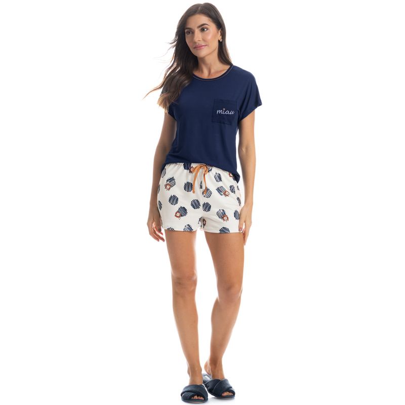 Pijama-Feminino-Curto-Com-Bolso-Angelina-Gato-Poa