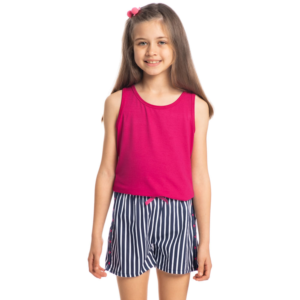 Pijama Infantil Feminino Curto Regata Dreams Azul-marinho - Imagem 1