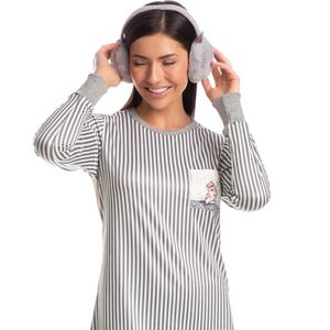 Camisão Curto Listrado Com Bolso Manga Longa Dreams