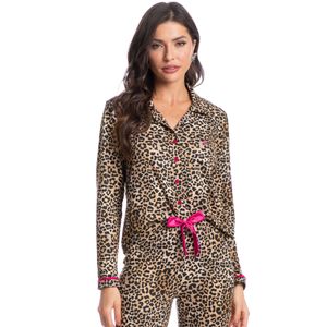 Pijama Feminino Longo Abotoado Animal Print Luna