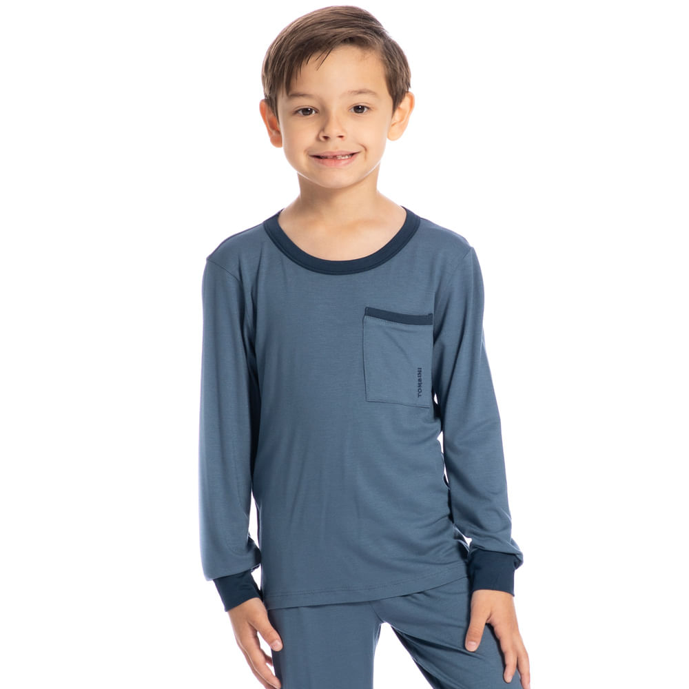 Pijama Infantil Masculino Longo Antônio Tombini Azul-2 - Imagem 1