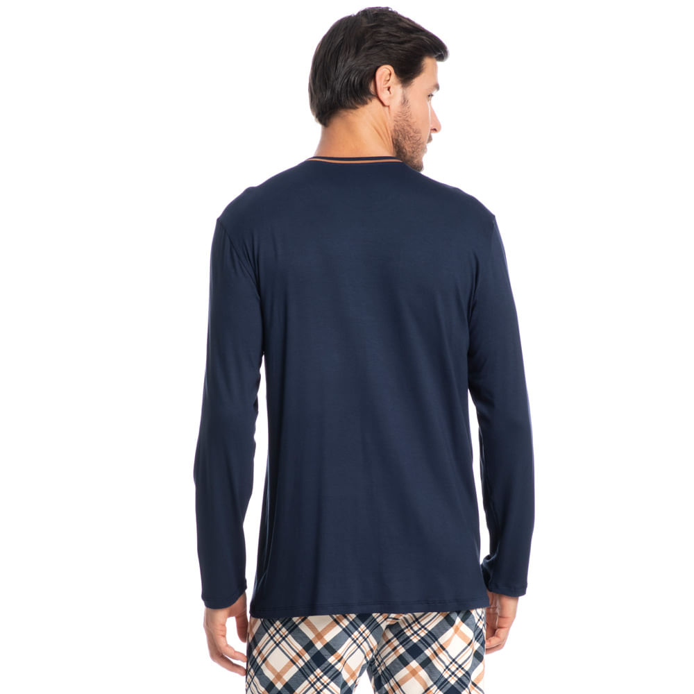 Pijama Masculino Longo Chess Tombini Azul-marinho - Imagem 2