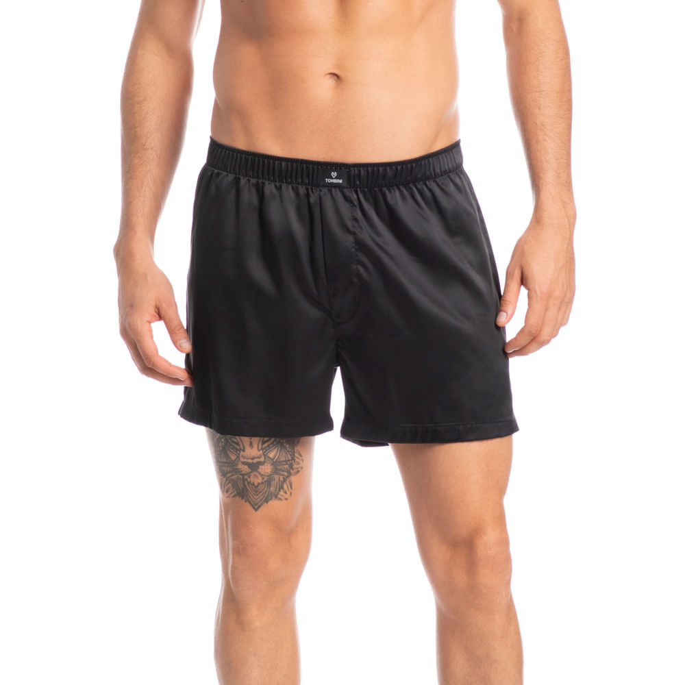 Boxer Masculina Lisa Em Cetim Enzo Tombini Preto - Imagem 1