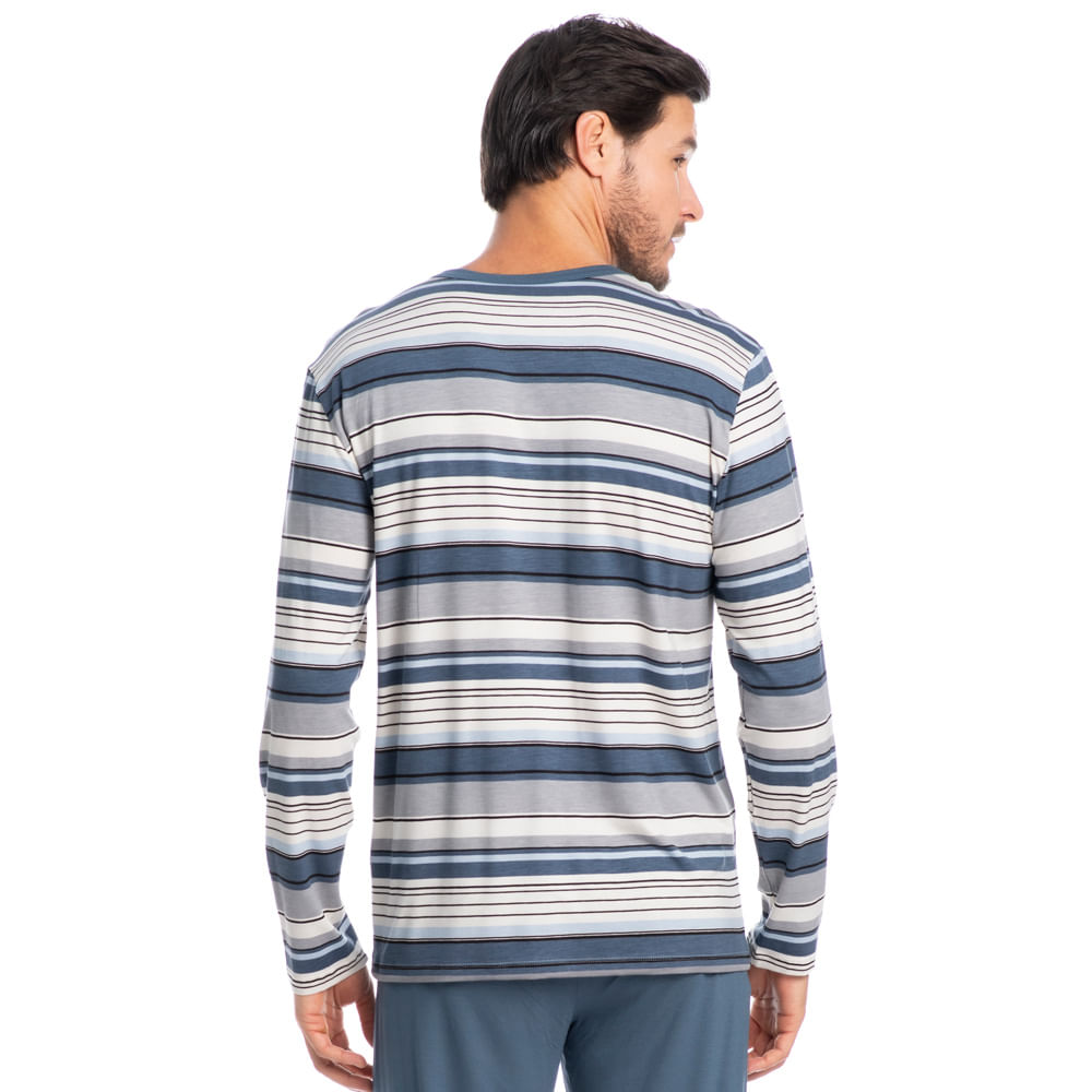Pijama Masculino Longo Listrado José Bege - Imagem 2