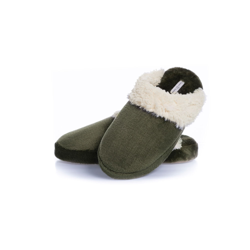 Chinelo Feminino Em Fleece Fran Verde - Imagem 1