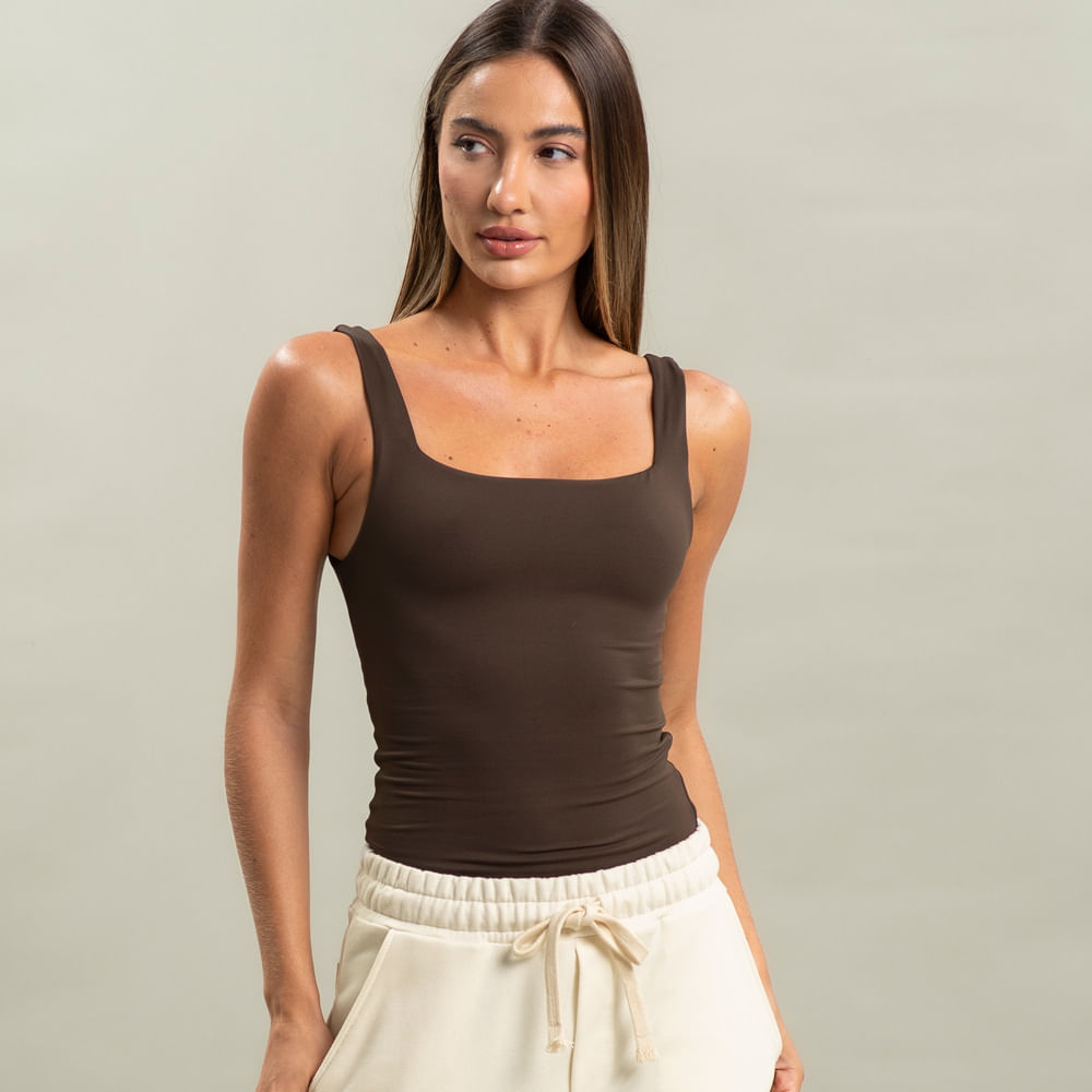 Regata Feminina Squareneck Contour 1 Vivame Marrom - Imagem 1