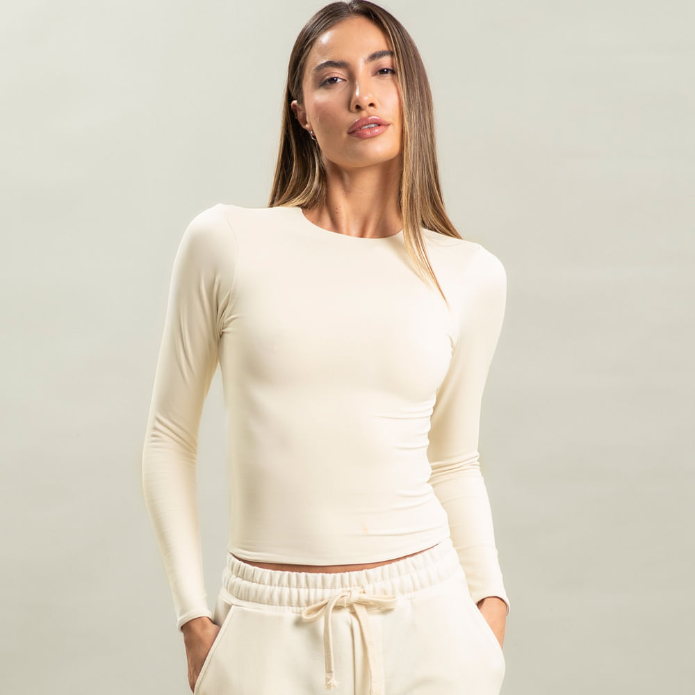 Blusa Feminina Manga Longa Contour 1 Vivame Branco - Imagem 1