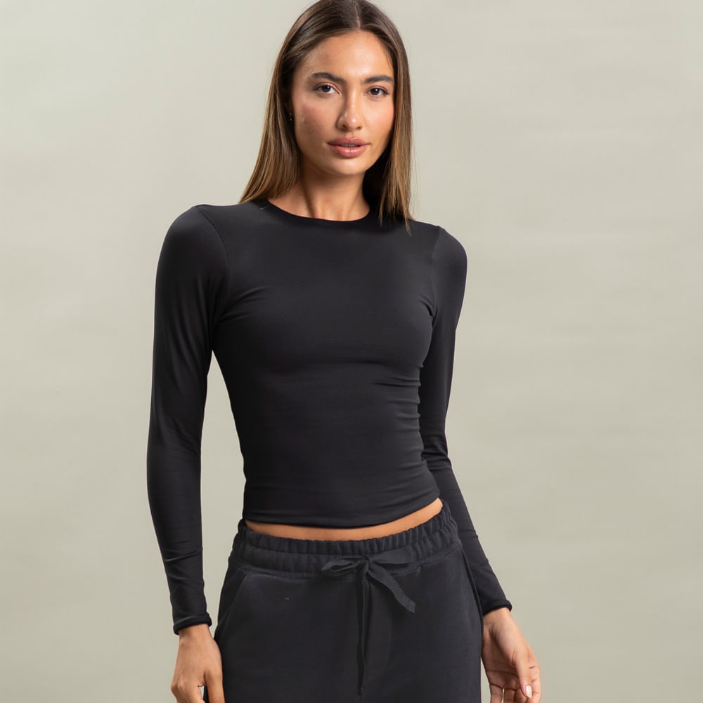 Blusa Feminina Manga Longa Contour 1 Vivame Preto - Imagem 1