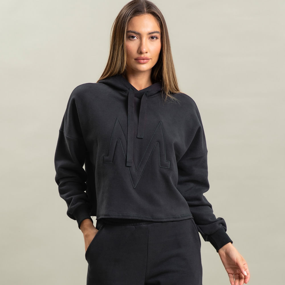 Moletom Feminino Cropped Com Capuz Courtney Vivame Preto - Imagem 1