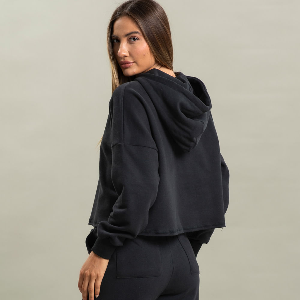 Moletom Feminino Cropped Com Capuz Courtney Vivame Preto - Imagem 2