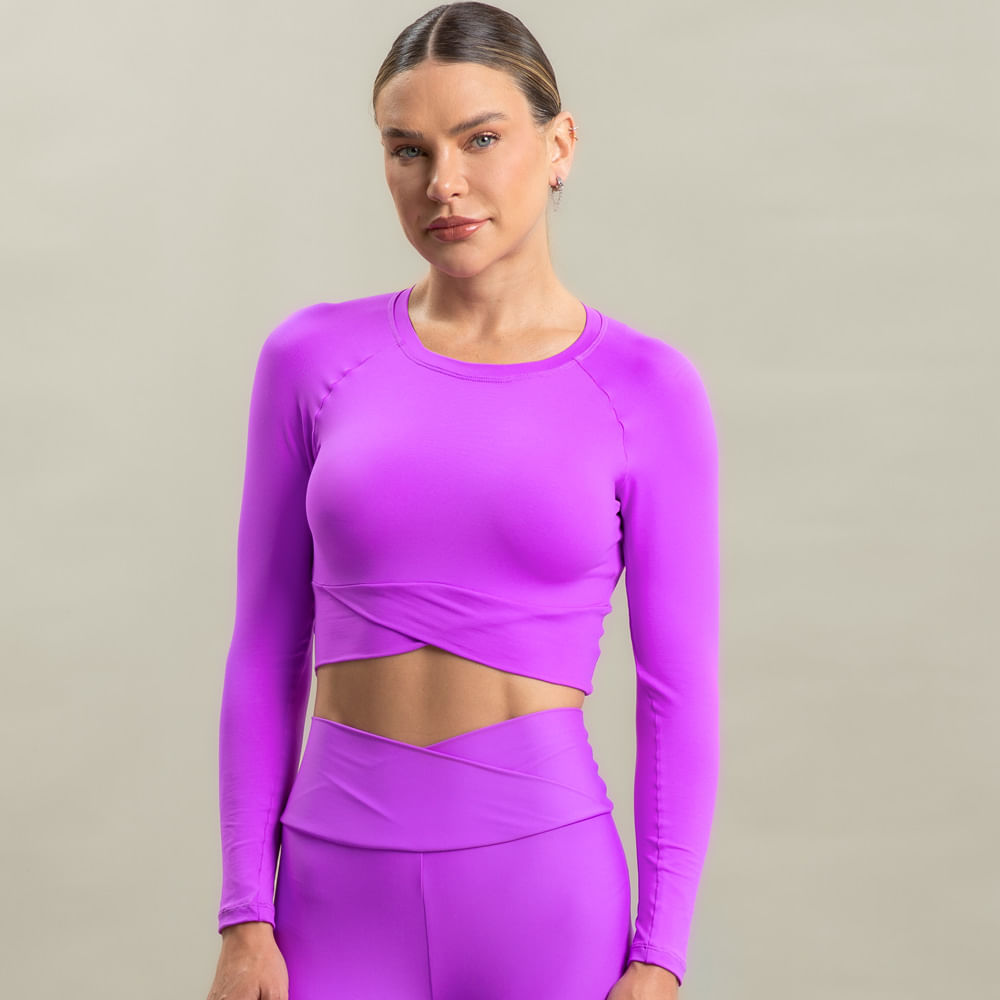 Blusa Feminina Crop Light Manga Longa Wrap Vivame Roxo - Imagem 1