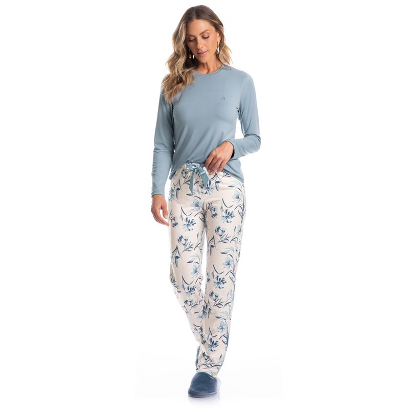 Pijama-Feminino-Longo-Floral-Lola-Azul