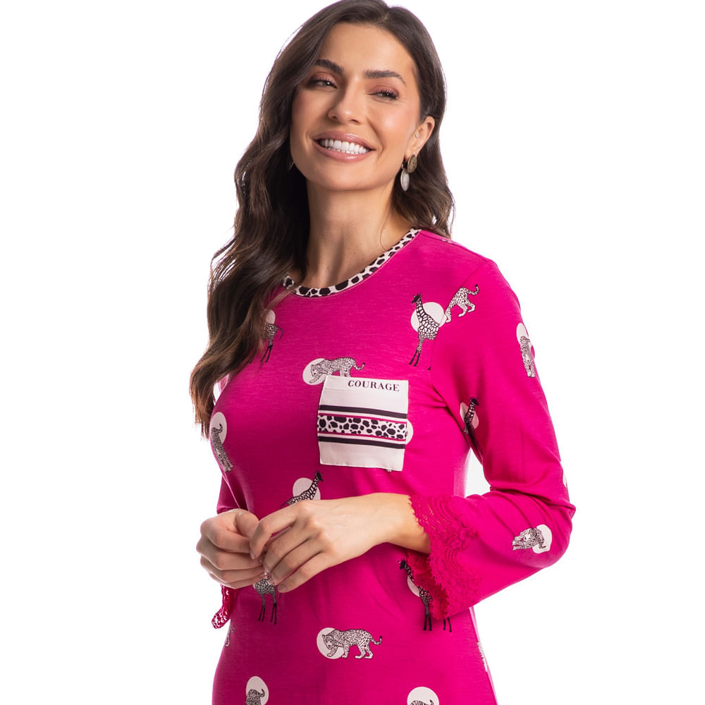 Camisão Curto Manga Longa Clarisse Rosa Rosa-2 - Imagem 1