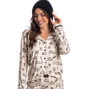 Pijama Feminino Longo Abotoado Clarisse Branco