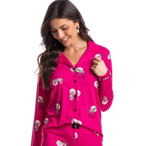 Pijama Feminino Longo Abotoado Clarisse Rosa