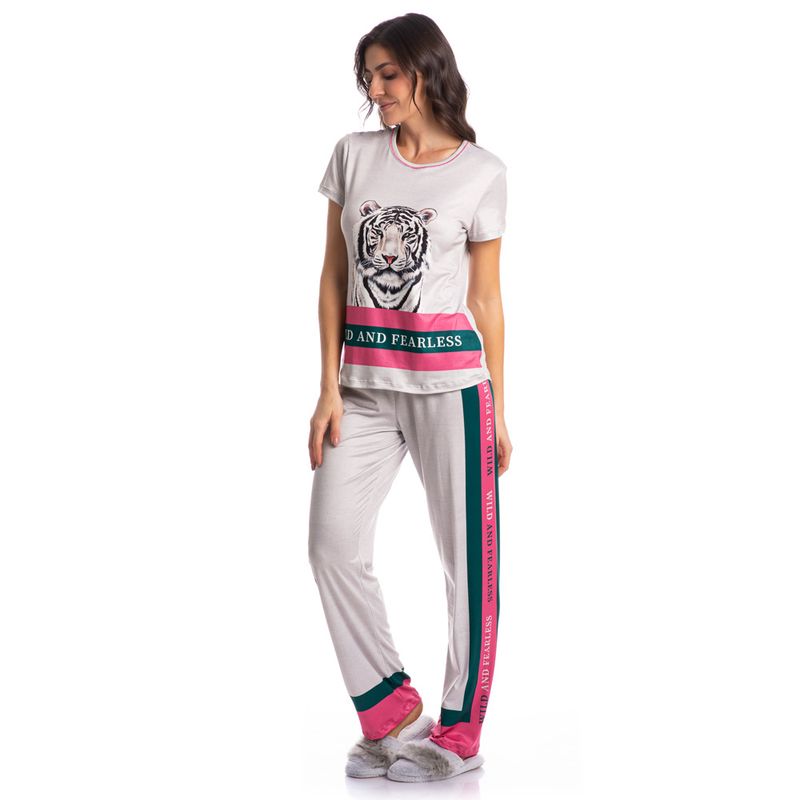 Pijama-Feminino-Longo-Manga-Curta-Jungle-Tigre