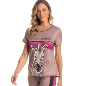 Pijama Feminino Longo Manga Curta Jungle Zebra