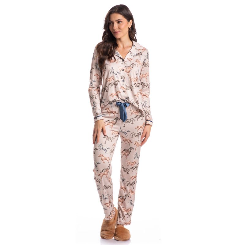 Pijama-Feminino-Longo-Abotoado-Clara-Cavalos