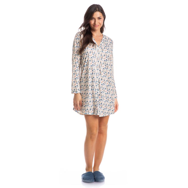Camisao-Feminino-Curto-Abotoado-Manga-Longa-Floral-Pamela