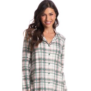 Camisão Feminino Abotoado Manga Longa Xadrez Mariana