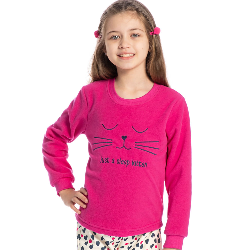 Pijama Larissa Soft Longo Infantil Rosa-2 - Imagem 1