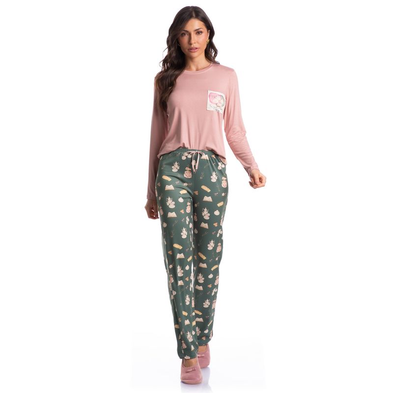 Pijama-Feminino-Longo-Com-Bolso-Bela-Hora-Do-Cha
