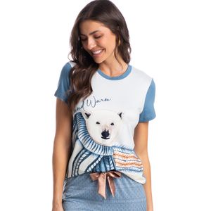 Pijama Feminino Longo Manga Curta Martina