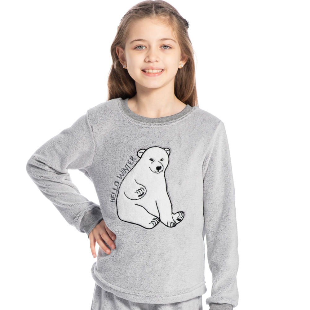 Pijama Infantil Unissex Longo Soft Polar Cinza - Imagem 1
