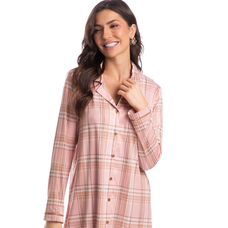-Camisao-Feminino-Abotoado-Curto-Xadrez-Laura