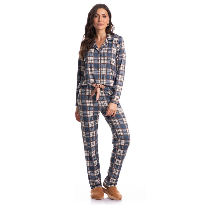 Pijama-Feminino-Abotoado-Longo-Xadrez-Detalhe-Cetim-Laura