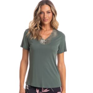 Pijama Feminino Pescador Com Renda Olga Folhagem
